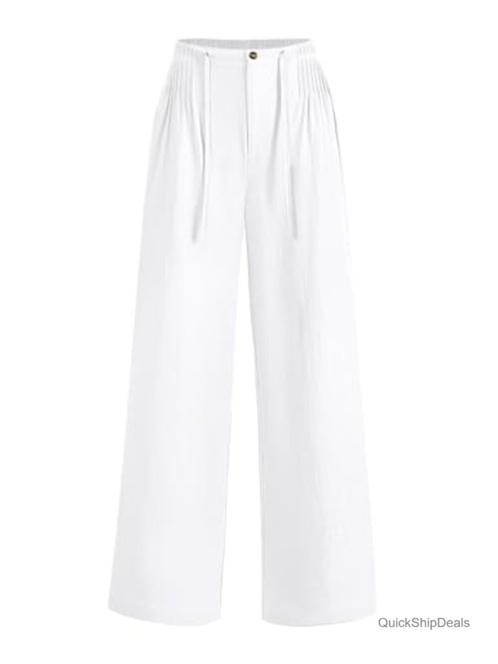 Linen Cotton Pants Wide Leg Drawstring Elastic Waist Casual Trousers with - Picture 1 of 6